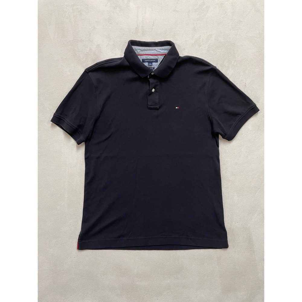 Tommy Hilfiger Mens Custom Fit Polo Shirt Navy Blue Cotton XL Short Sleeve Logo